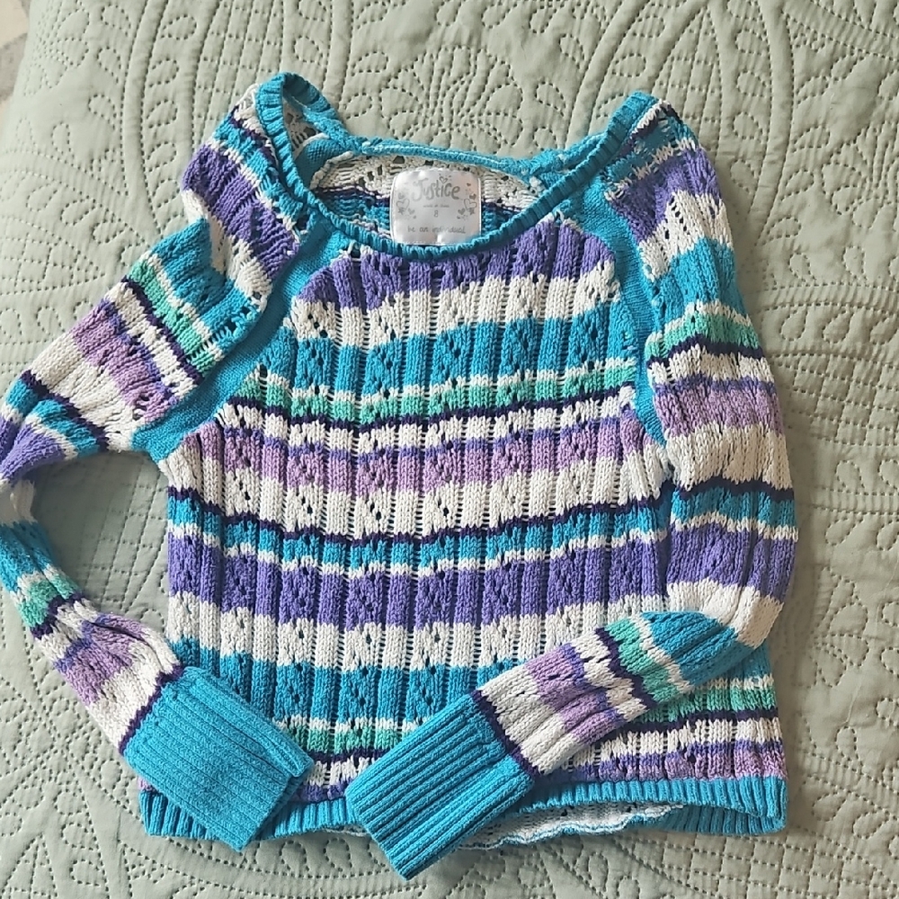 Justice Blue and Purple Off-the-Shoulder Sweater Girls Size 8